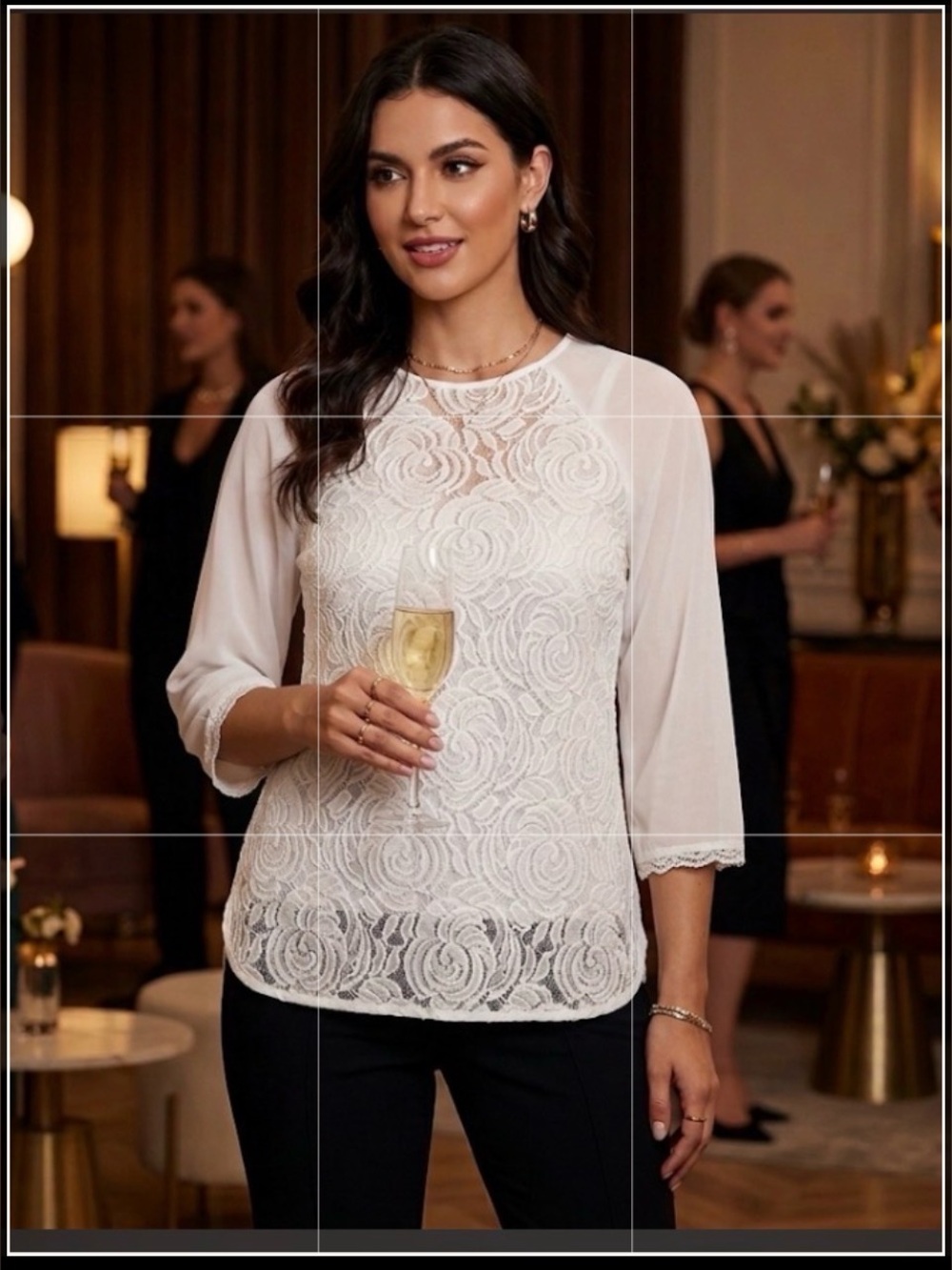 Zara Basic Lace Ivory Elegant Blouse | M
